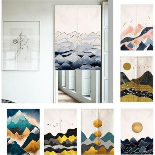 Japanese Door Curtain Partition Curtain Landscape Painting Noren for Kitchen Room Decorative Drapes Doorway Hanging Half-Curtain