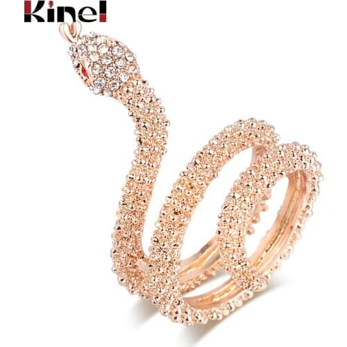 Kinel Animal Jewelry Wholesale Fashion Rose Gold Snake Rings For Women Heavy Metals Punk Rock Crystal Ring Vintage Jewelry