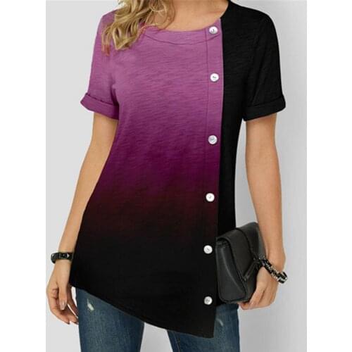 Woman T-shirts Short Sleeve Gradient Color t-shirts Cotton Blend Irregularity Hem Women Top for Daily Wear camisetas de mujer