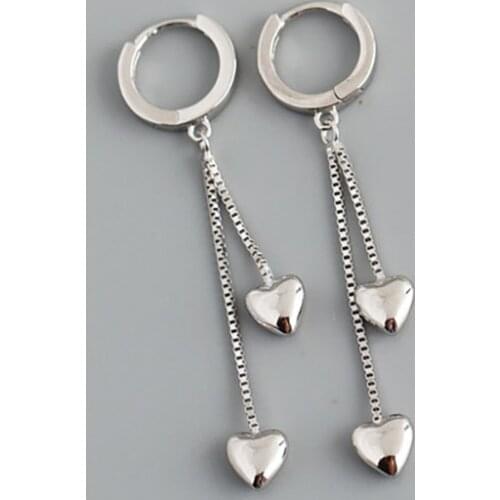 925 Sterling Silver Tassel Heart Hoop Earrings For Women Personality Sweet Jewelry Prevent Allergy