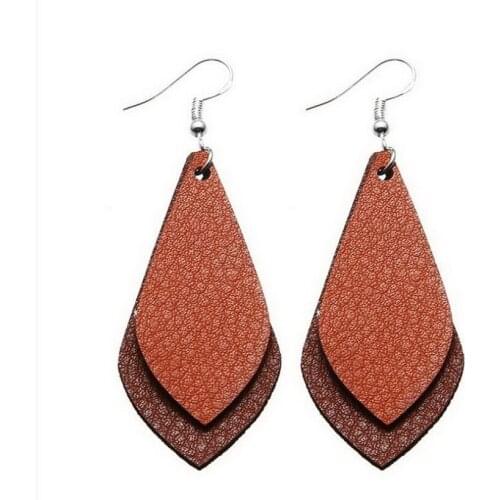 Hot Selling Bohemia Stacked Kite Shape PU Leather Drop Earrings for Women Light Summer Geometric Leather Dangle Earrings
