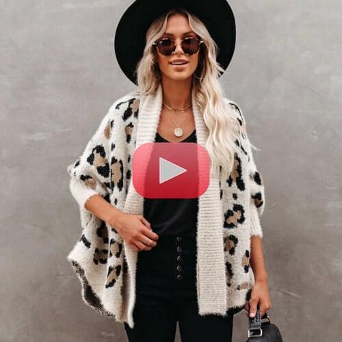 Women Plus Size Cardigan Jacket Personality Fashion Leopard Sweater Elegant Female Knit Outwear Slim Lady Fashion Overcoat