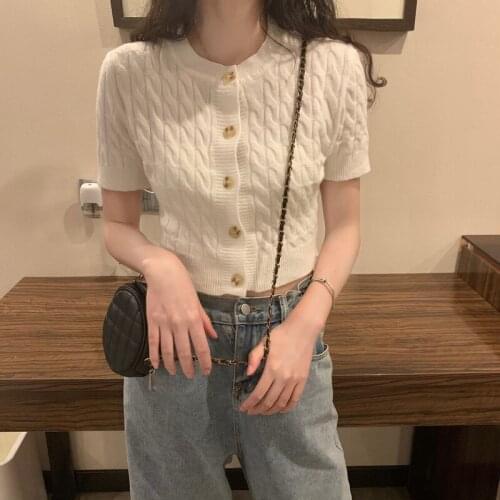 Alien Kitty 2021 Summer Women Female Cardigan Solid O-neck Thin Breasted Elegant Fashion All-Match Female Office Lady Short Tops