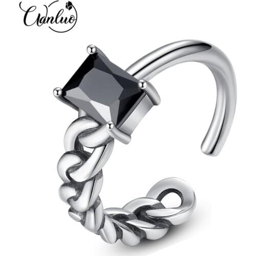 WANLUO 100% Sterling Silver 925 Rings Zircon Stone for Women Retro Twist Adjustable Bijoux Bague Femme De Marque Personalized