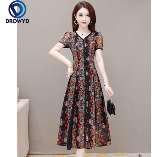 Women Summer Mesh Dresses Ladies V-Neck Short Sleeve Elegant Floral Print Lace Slim Dress Female Vintage Bodycon Party Vestidos