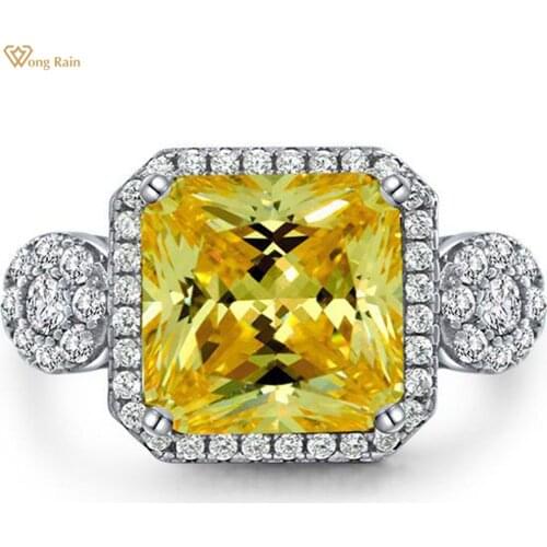 Wong Rain Vintage 925 Sterling Silver Princess Cut 10*10 MM Created Moissanite Gemstone Party Ring For Women Fine Jewelry Gift