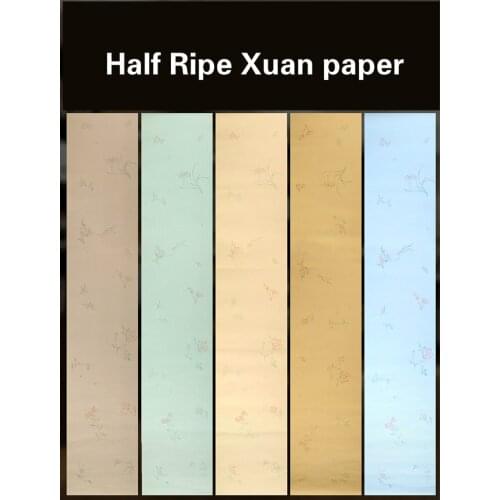 10 Sheets Half-Ripe Xuan Paper Imitation of Ming and Qing Dynasty Flower Batik Rice Paper Brush Calligraphy Practice Retro Paper