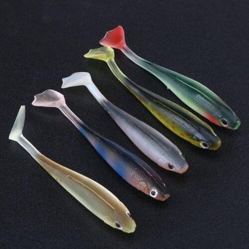 5Pcs/Pack Artificial Soft Fishing Lures Baits T Tail 3D Eyes Groove Vivid Fish Baits Accessories peche