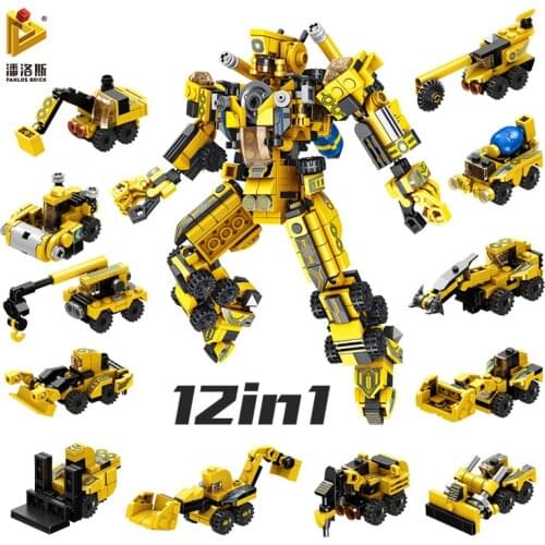 PANLOS MOC City Building Bulldozer Excavator Robot Model Childrens Toy Sticker Gift Compatible Small Particle Building Blocks