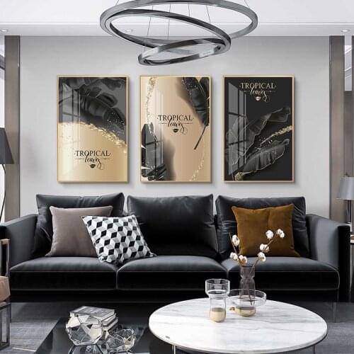 Black Leaf Plant Abstract Mural Poster Modern Minimalist Style Canvas Print Corridor Art Living Room Sofa Furniture Decoration