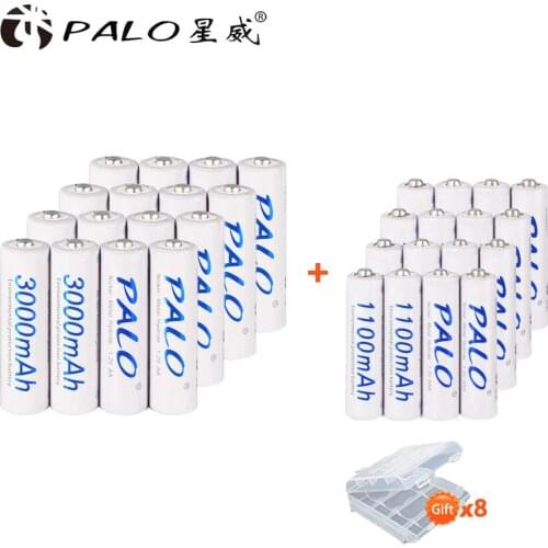 PALO rechargeable AA 2A battery 1.2V 3000mAh with AAA 3A 1100mAh nimh ni-mh pre-charge battery original high capacity battery