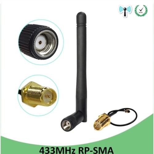 433Mhz Antenna 3dbi GSM 433 mhz RP-SMA Connector Rubber 433m Lorawan antenna+ IPX to SMA Male Extension Cord Pigtail Cable