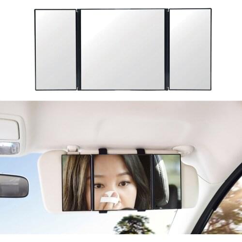Car Visor Mirror Makeup Travel Vanity Mirror Cosmetic Tri-Fold Auto Mirror