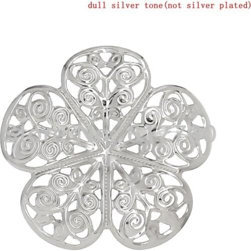 Free shipping-50Pcs Jewelry DIY Connectors Wraps Connectors Findings Flower Silver Tone Butterfly Pattern Hollow 3.5x3.5cm,J0549