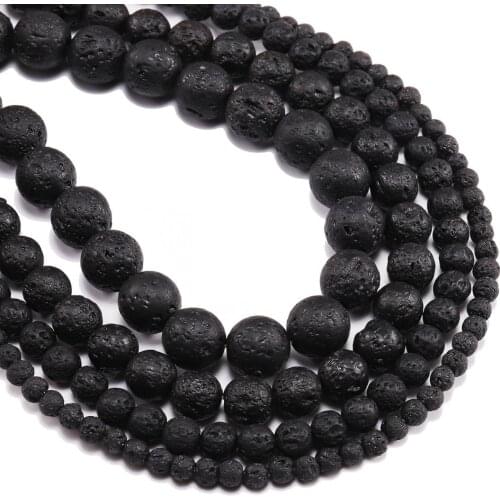 1strand/lot 4/6/8/10/12 mm Black Volcanic Lava Beads Natural Stone Round Loose Spacer Bead For DIY Jewelry Making Bulk Wholesale