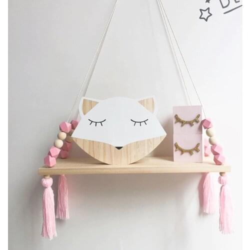 Bedroom Decorative Shelves Hanging Rack Handmade Wood Beads Storage Shelf Organization Swing Shelf Home Decor For Kids Room