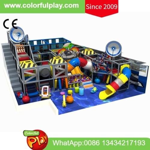 Kids play structure with slide trampoline ball pool soft mat outer space theme soft play center Europe playground equipment