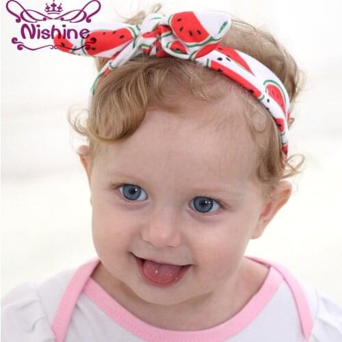 Nishine 26 Colors Kids Girls Rabbit Ears Hairband Turban Bowknot Headwrap Hairband Cotton Flower Bow Knot Girl Fashion Hair Band