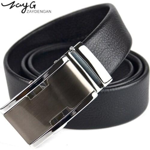 ZAYG Designer Fashion Simple High-grade Sliding Ratchet Automatic Buckle PU Leather Embossed Man Casual Businessman Classic Belt