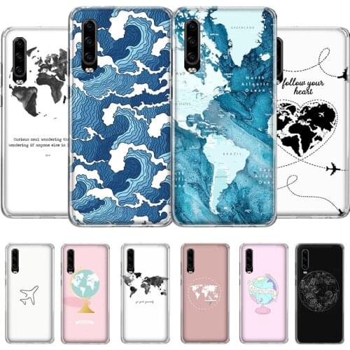 World Map Travel Phone Case For Huawei P40 P30 P20 P10 Mate 30 20 10 Pro Lite P Smart Z 2019 Plus Art Cover Soft Coque