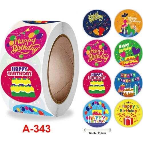 500pcs 1inch "Happy Birthday" Party gift decoration Sealing label card tag stationery supply Cake Stickers for Kids toys