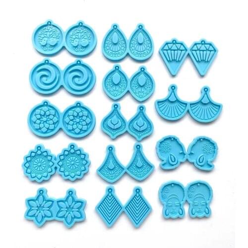 14 Styles Earrings Epoxy Resin Mold Ear Studs Casting Mold Keychain Pendant Silicone Mould For DIY Crafts Jewelry Necklace