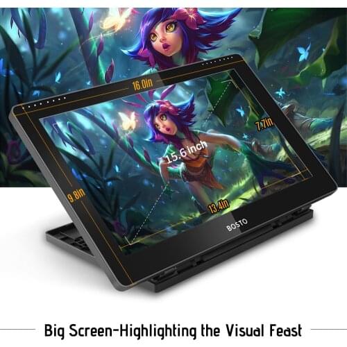 BOSTO Aritist Graphics Drawing Tablet Display 16HD 15.6 Inch Monitor Pressure Level with Rechargeable Stylus Pen/ 16GB USB Disk