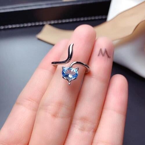 Fox style funny natural gem ring with real 925 silver jewelry many kinds of colorgul gem red blue green gem girl birthday gift