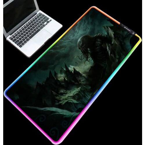 XGZ RGB LED Alien Mouse Pads LED Lighting Backlight Anti-Slip Natural Rubber Base Glowing Gaming Desktop Mat for Laptop Keyboard
