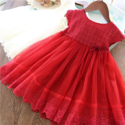 Little Girls Lace Flower Dress Toddler Baby Girls Short Sleeve Princess Dress Button Pure Color Girl Suit Summer Clothes 2-7Y