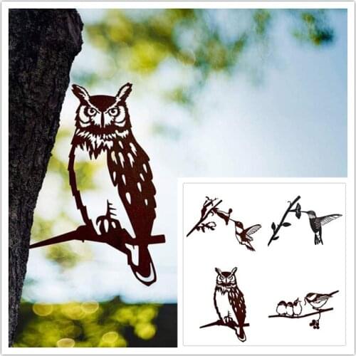 Metal Garden Iron Chicken Hummingbird Owl Bird Simulation Animal Ornament Decoration Garden Backyard Creative Plug-in Decoration