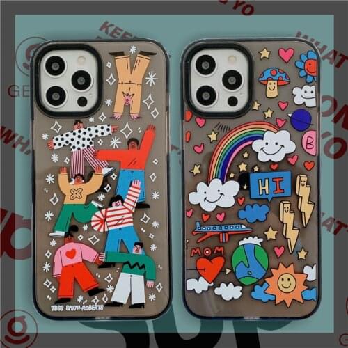 Cute rainbow clouds airplane clear soft phone case for iphone X XS XR 7 8 Plus 12 Pro Max 11 couples shockproof protect cover