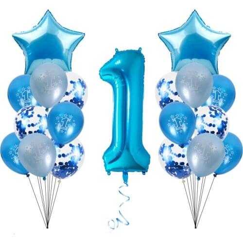 WEIGAO Blue One Foil Balloons Set First Birthday Decor One Year Old Number Balloons Baby Shower Boy 1st Birthday Decor Supplies
