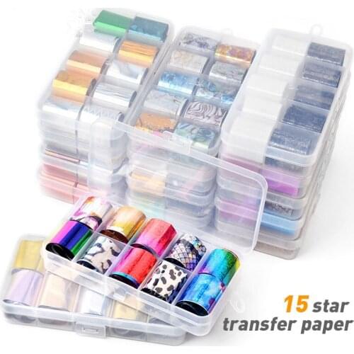 10pcs Nail Art Stickers Holographic Nail Foils Transfer Multicolor Starry Flower Laser Nail Decals Wraps Nail Art Decorations