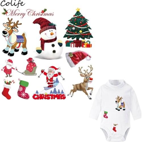 Iron On Transfers Christmas Set Collection Print On T-Shirt Diy Accessory Clothes Decoration Washable Clothes Stickers