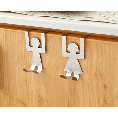 Wall Door Hanger Kitchen Cabinet Pot Pan Hooks Stainless Steel Lovers Shaped Hooks 2Pcs/Set House Clothes Storage Rack Tool