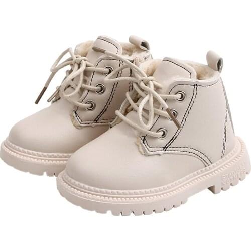 New Autumn Winter Cotton Kids Martin Boots Boys Shoes Leather Girls Plush Waterproof Warm Children Snow Boots Zip Sneakers