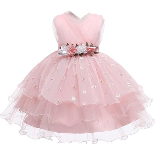 New Children Dress Princess Dresses Girl Catwalk Show Costume Yellow Floral Dress Super Fairy Sleeveless Princess Dress 2-10 Age