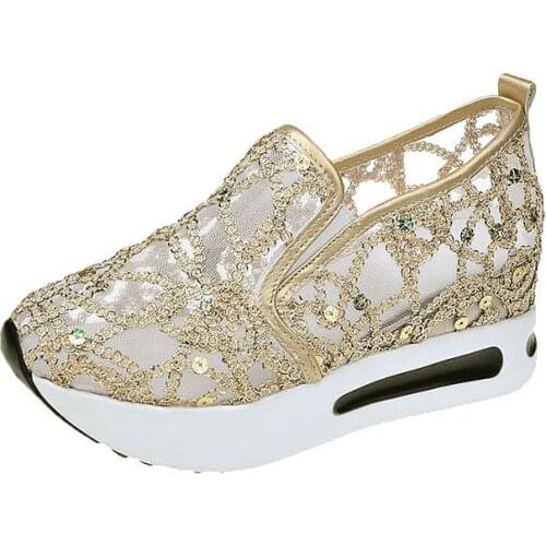 New Sneakers Women Shoes Woman Flat Platform Shoes Flats Mesh Shine Bling Causal Shoes Loafers Plus Size Slip on Ladies Shoes