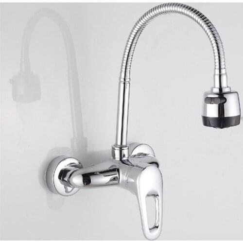 Popular single handle dual hole kitchen faucet with wall mounted kitchen mixer of hot cold kitchen sink water tap