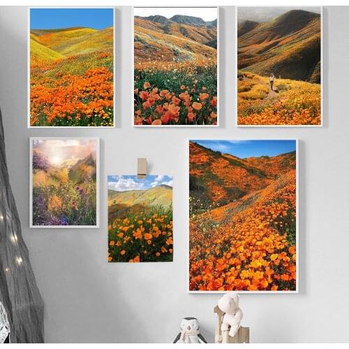 Scandinavian Style Autumn Flower Field Viewscape Poster Colorfully Canvas Painting for Living Room Nordic Decoration Home Art