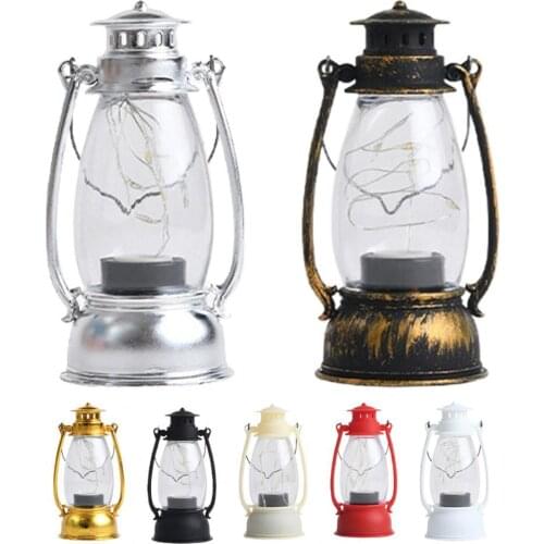 Retro LED Storm Lantern Vintage Flameless Christmas Lamp Waterproof PP Table Centerpiece LED Storm Lantern Xmas Decoration