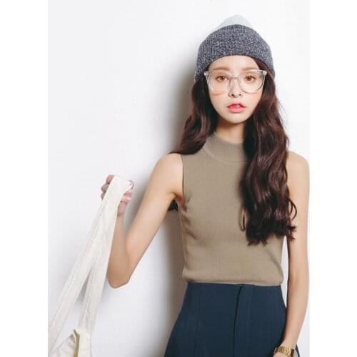 RG OL Style Knitted Crop Top Solid Color O-Neck Sleeveless Slim Fit Shirt Women Summer Blusas Femininas Office Wear Tops 2017