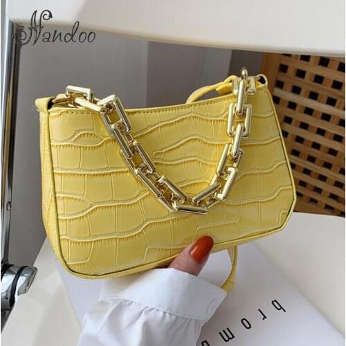 Luxury Stone Pattern Women Handbags Thick Chain Shoulder Bags Ladies Fashion Underarm Bag Cross Body Female Baguette Bags Sac