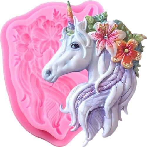3D Unicorn Flower Silicone Mold DIY Animal Chocolate Fondant Molds Baby Birthday Cake Decorating Tools Candy Clay Resin Moulds