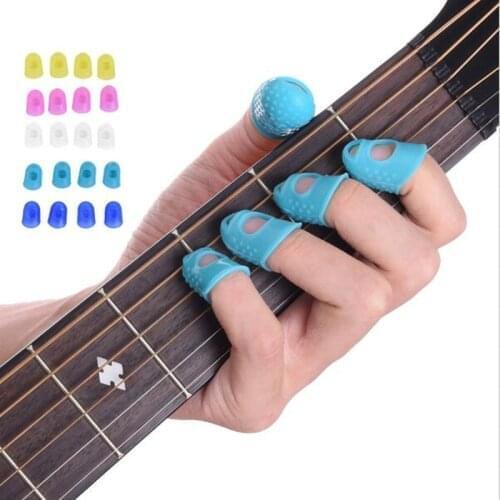 5Pcs/Set Guitar Thumb Picks Finger Caps Elastic Silicone Ukulele Finger Hats Splicing or Line Pressing For Protector Fingers