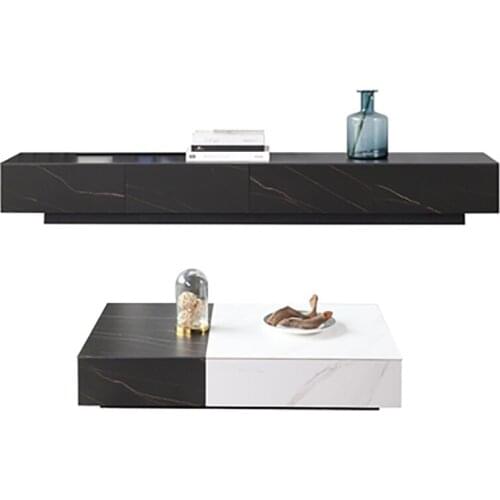 Modern light luxury rock board coffee table TV cabinet combination rectangular black and white color matching living room meetin