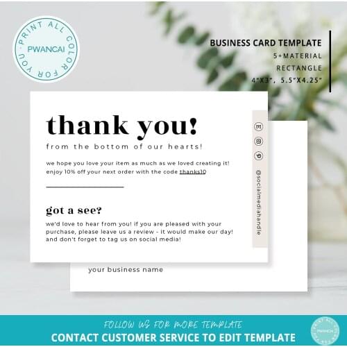 Thank You business Card Printable Thanks For Your Purchase Card Small Business Package Insert Cards