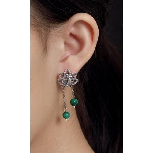 Vintage Malachite Beans Earrings For Lady Real 925 Sterling Silver Earrings Fine Jewelry For Wedding Birthday Gift 2019