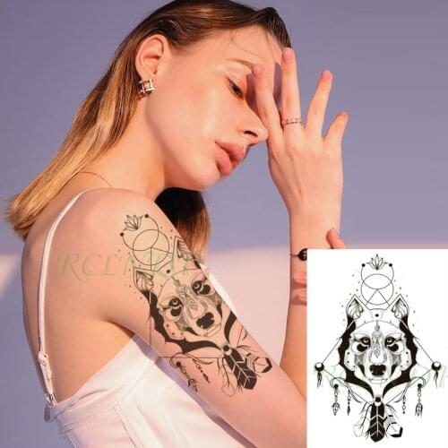 Waterproof Temporary Tattoo Sticker Wolf Head Flower Totem Fake Tatto Flash Tatoo Back Leg Big Size Art for Women Men